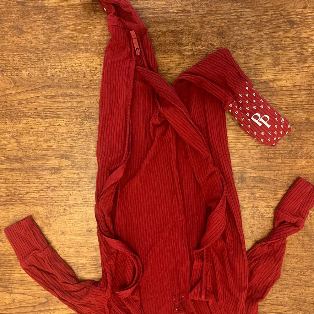 Red Ribbed Long Sleeve Top